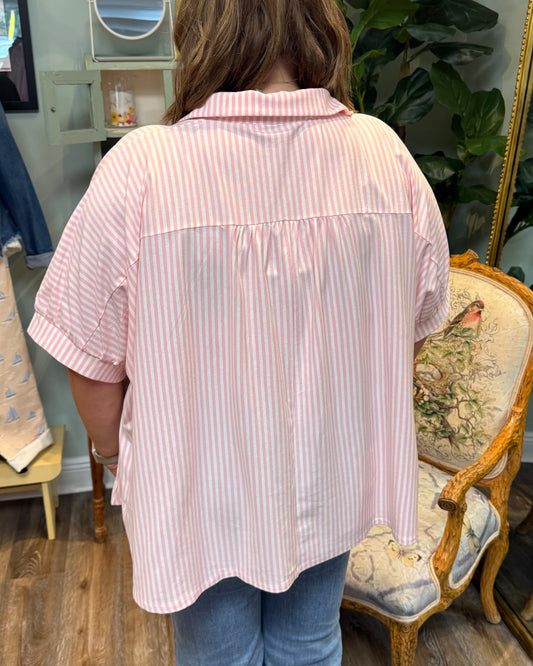 Oversized Pink Stripe Buton Down