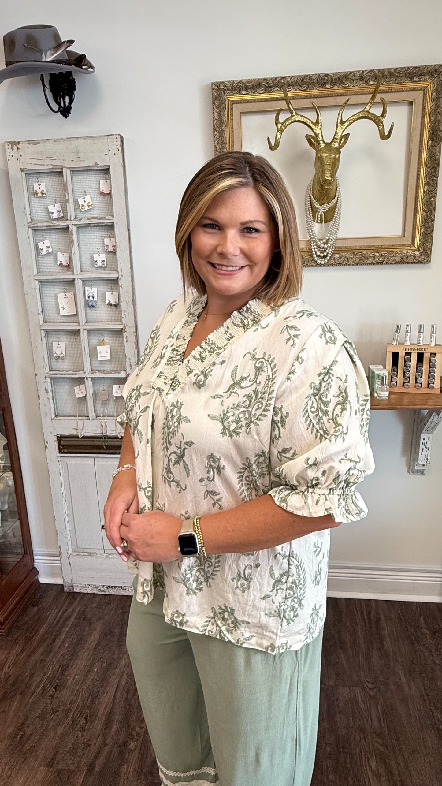 Paisley Print V-Neck Top