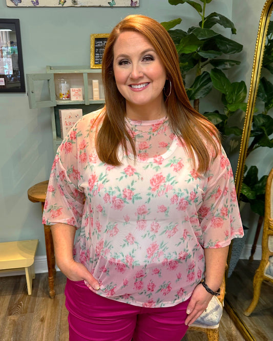 Mesh Floral Print Top