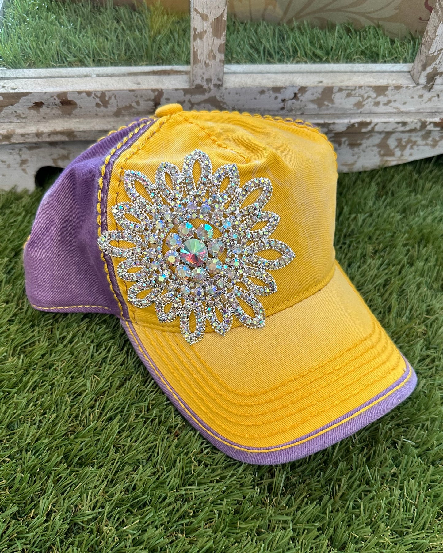 Bedazzled Leather Strap Cap