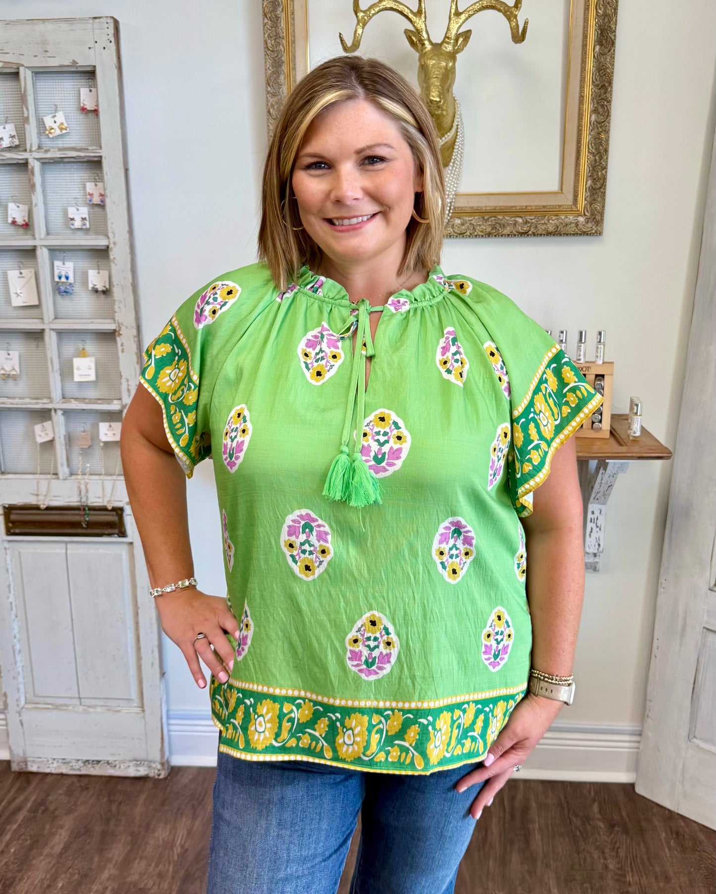 Light Green Paisley Print Top