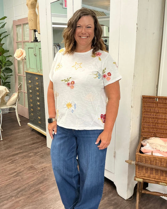 Multi Embroidered Detail Top - Cream