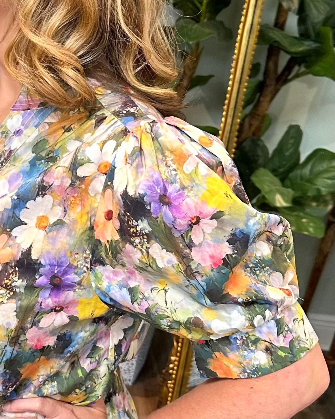 V-Neck Olive Floral Blouse