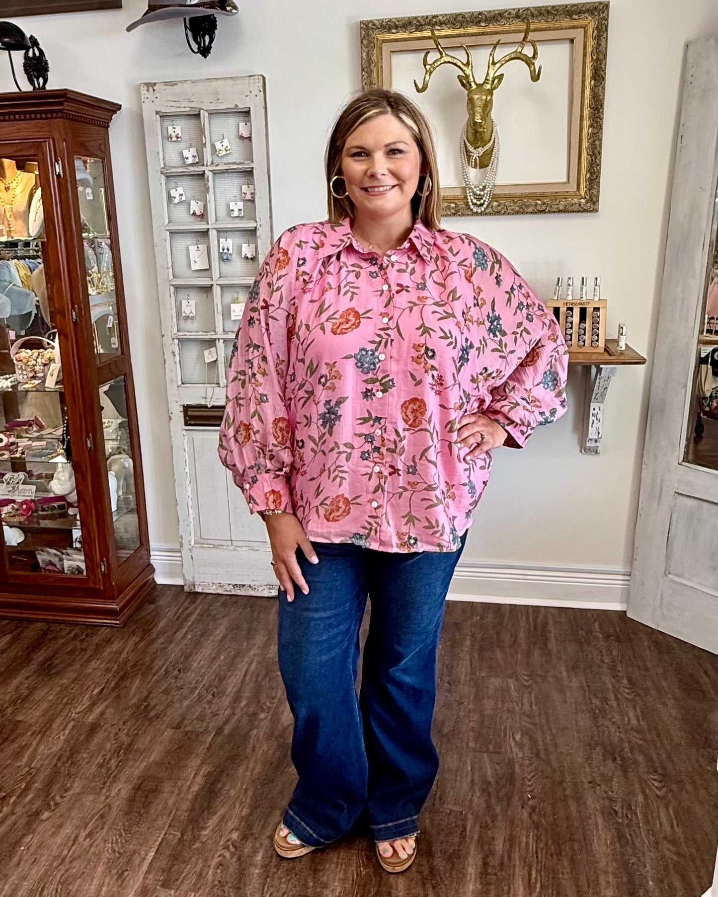 Pink Floral Button Up