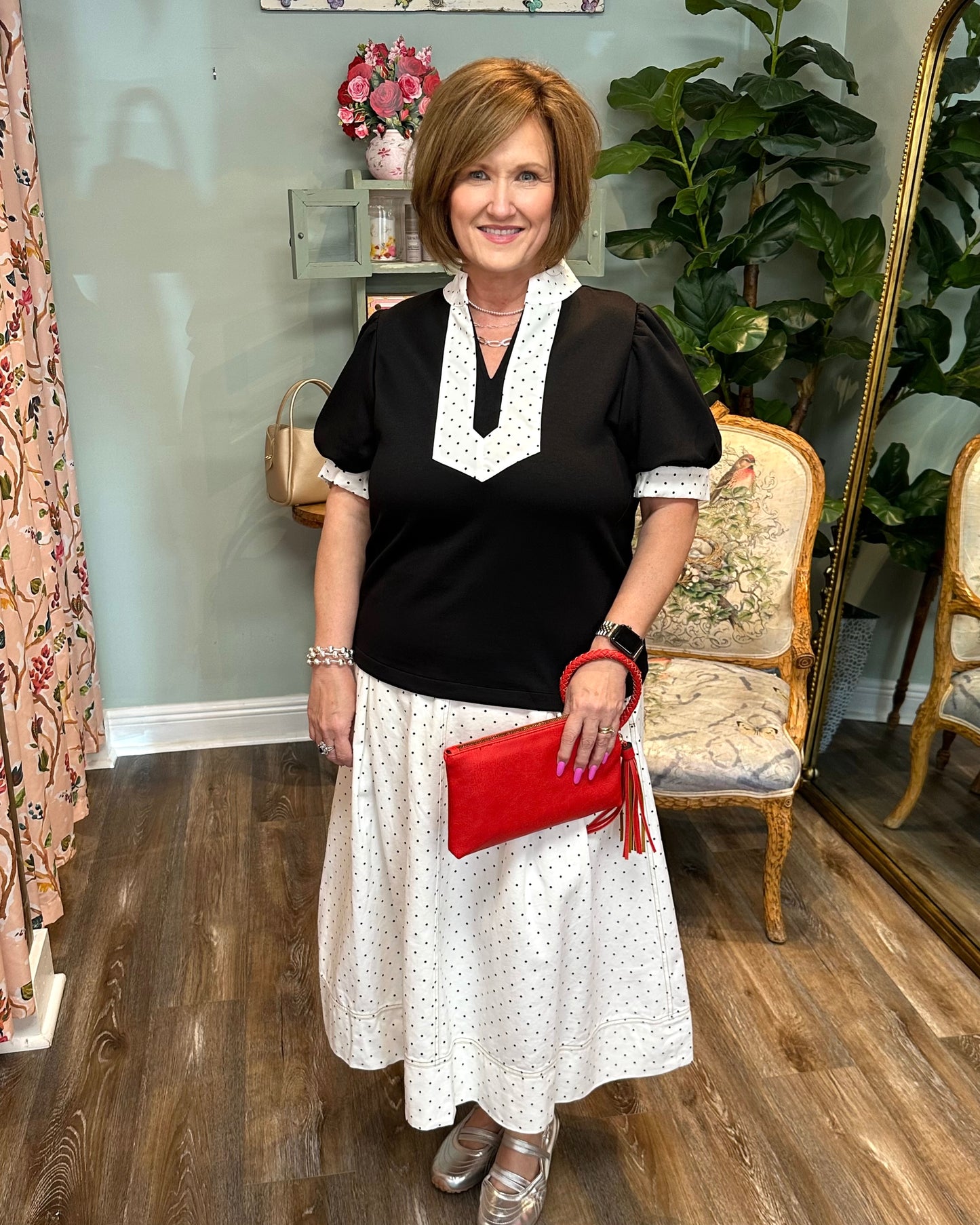White & Black Polka Dot Skirt
