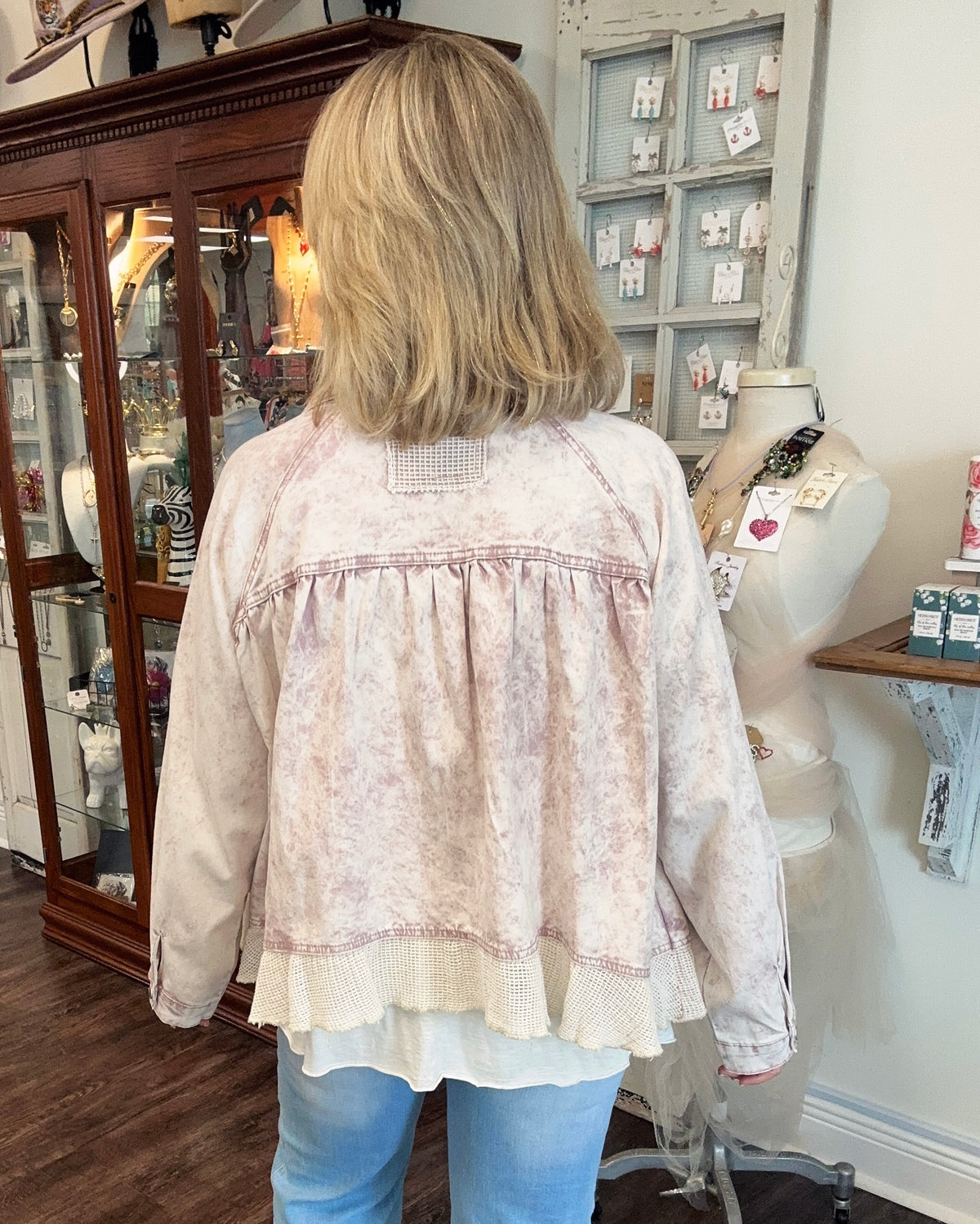 Pink Marble Snap Front Jacket