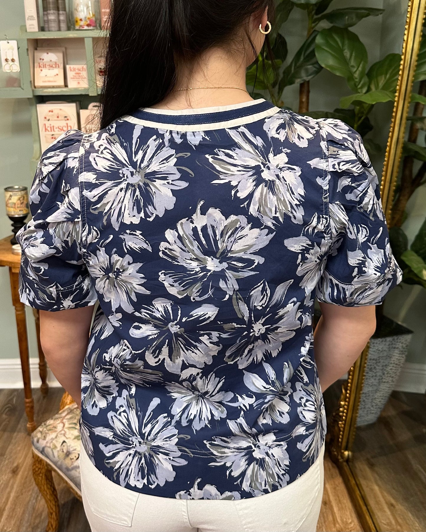 Navy Floral V-Neck