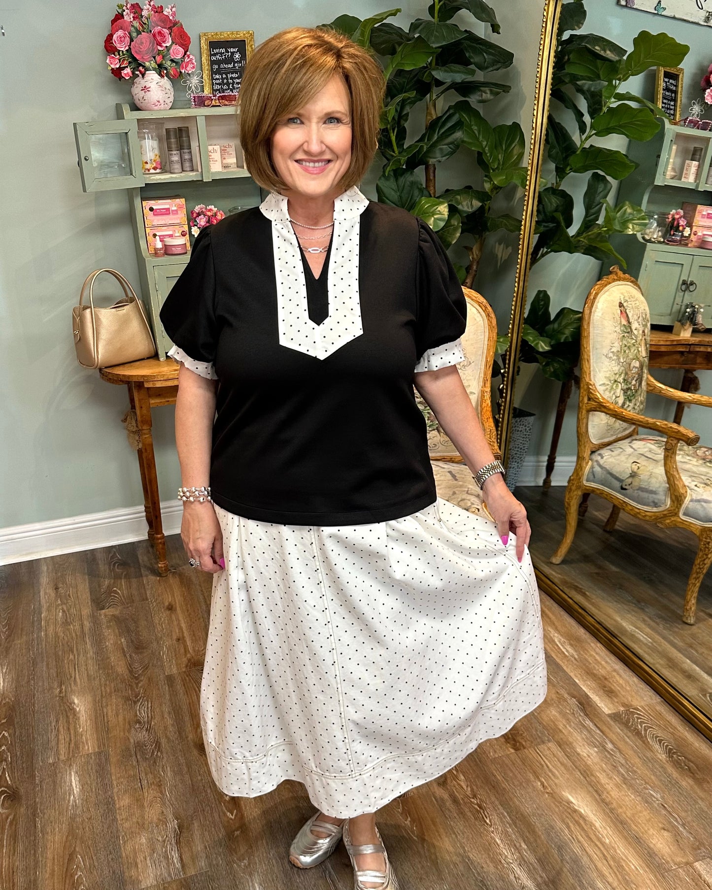 White & Black Polka Dot Skirt