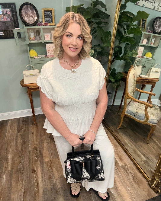 Linen Blend Smocked Peplum