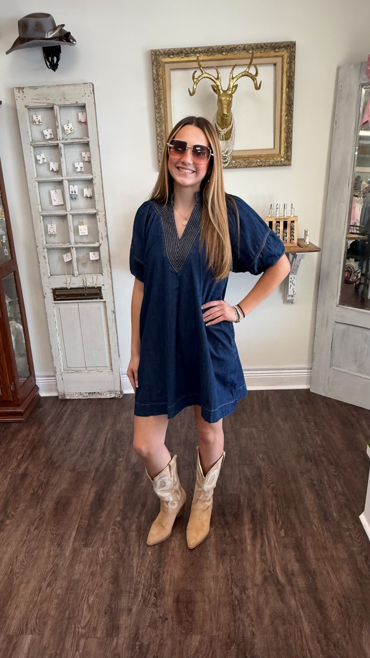 Denim V-neck Dress