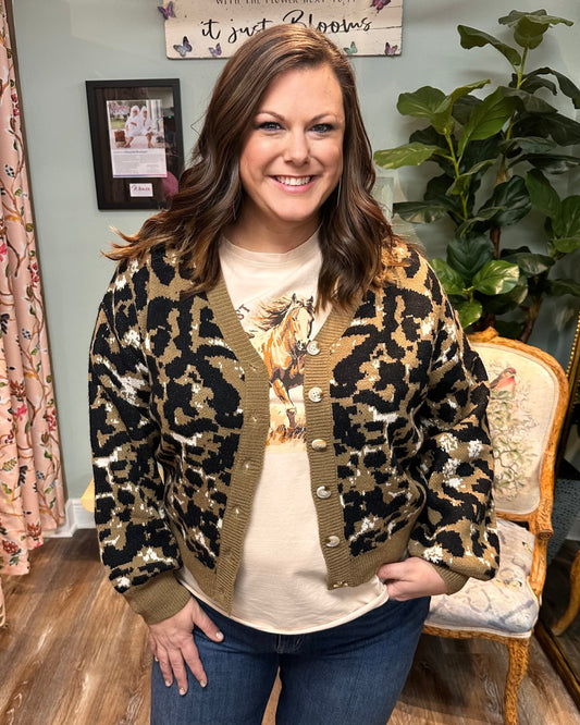 Cropped Leopard Cardigan