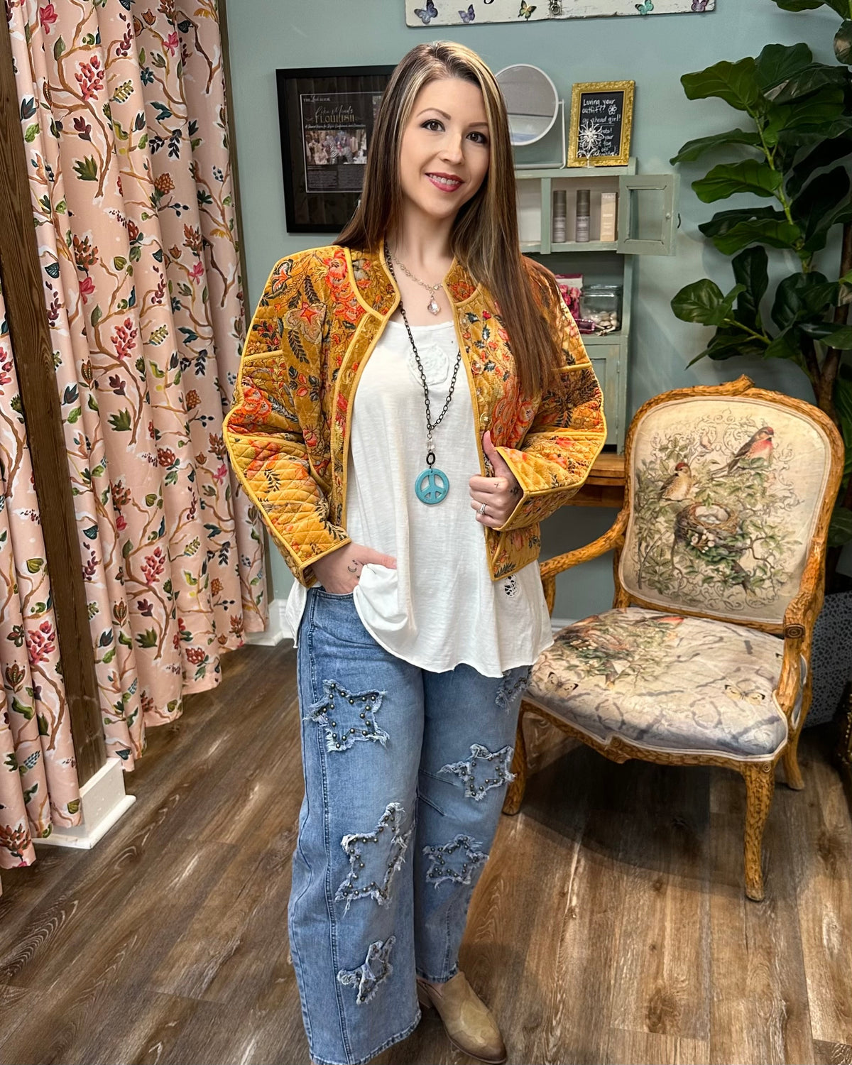 Quilted Velvet Kimono Jacket