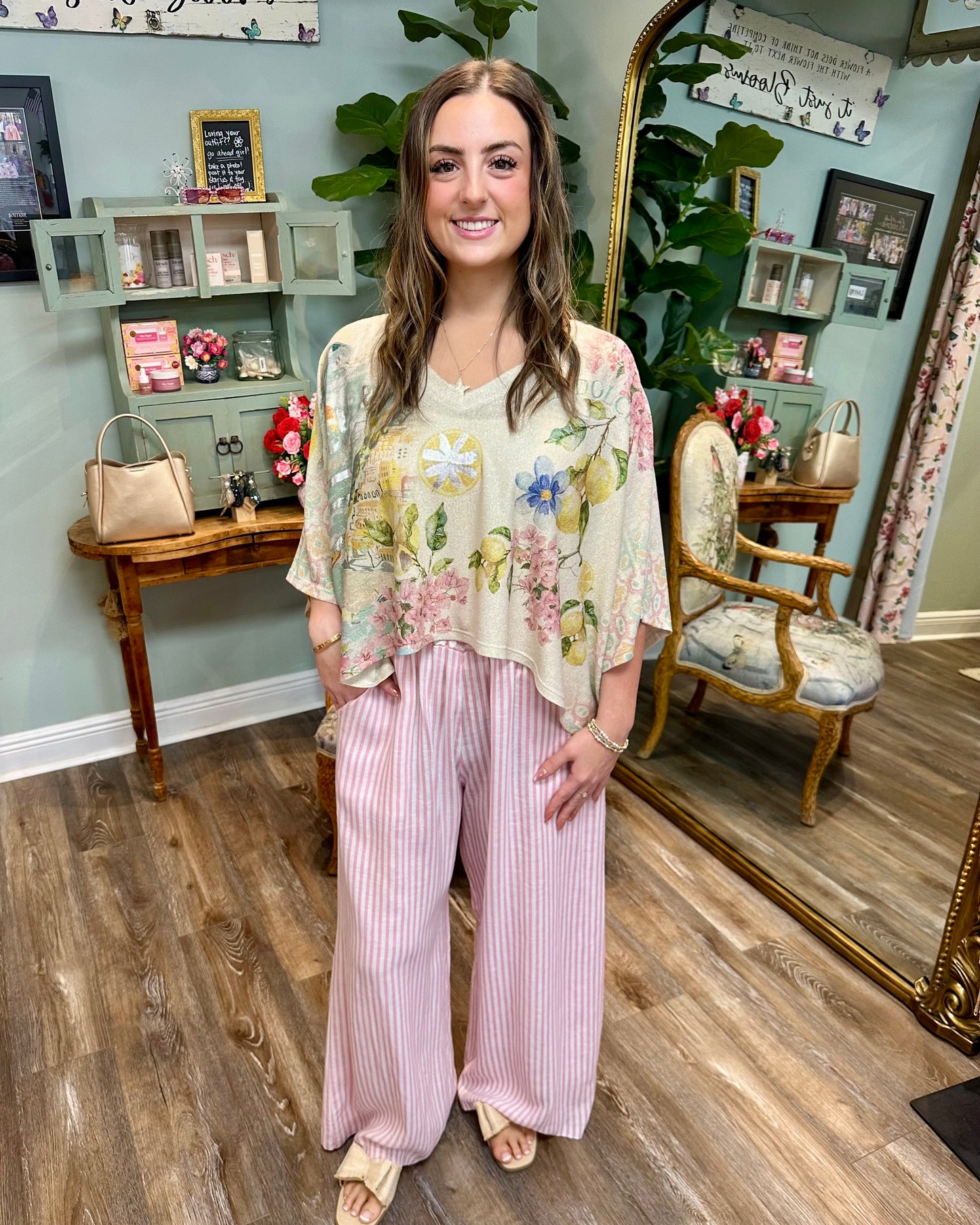 Striped Elastic Waist Italian Linen Pant