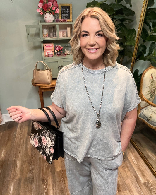 Mineral Wash Boho Trim Top