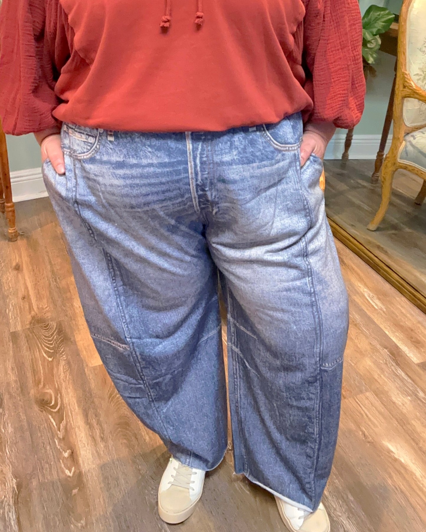 Faux Denim - Terry Barrel Pants