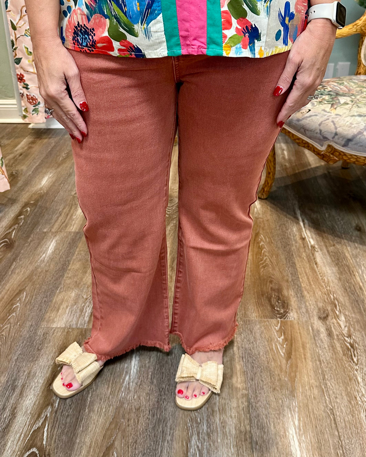 Colored Frayed Hem Pant