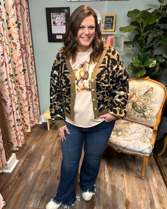 Cropped Leopard Cardigan