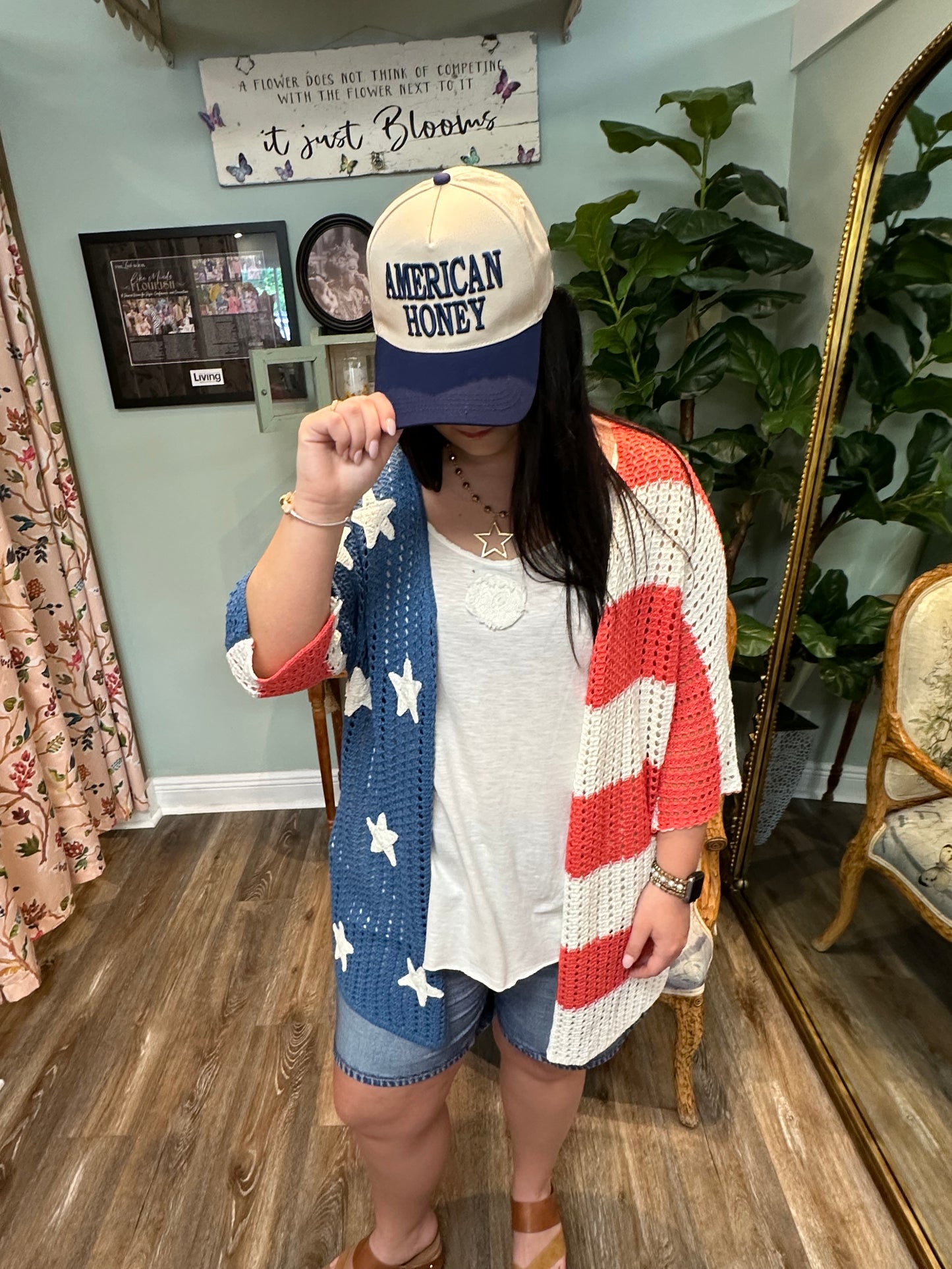 Star Patch American Flag Knit Open Cardigan