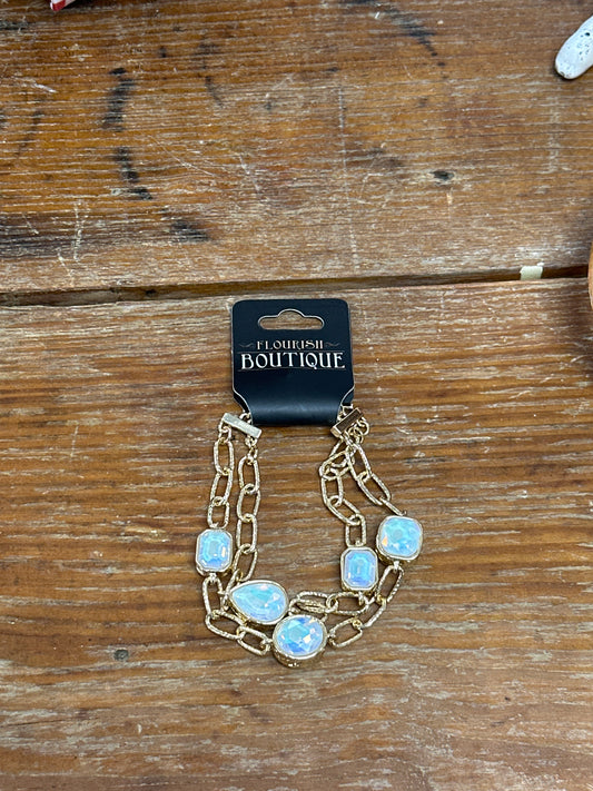 White Jeweled and Gold Bracelet