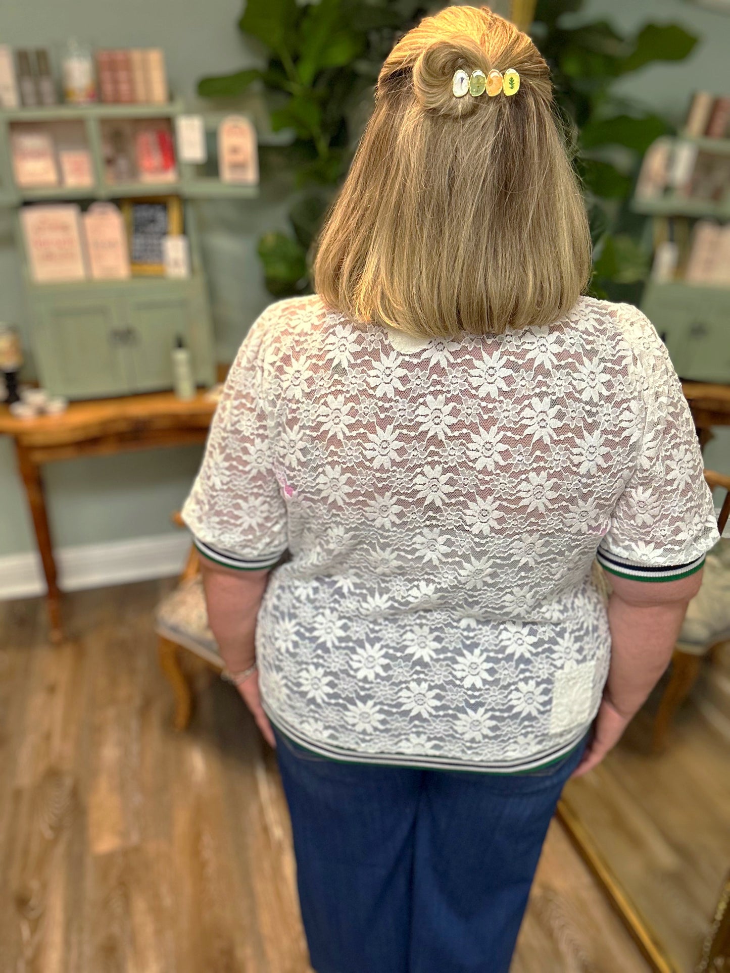 Stripe Trim Lace Top