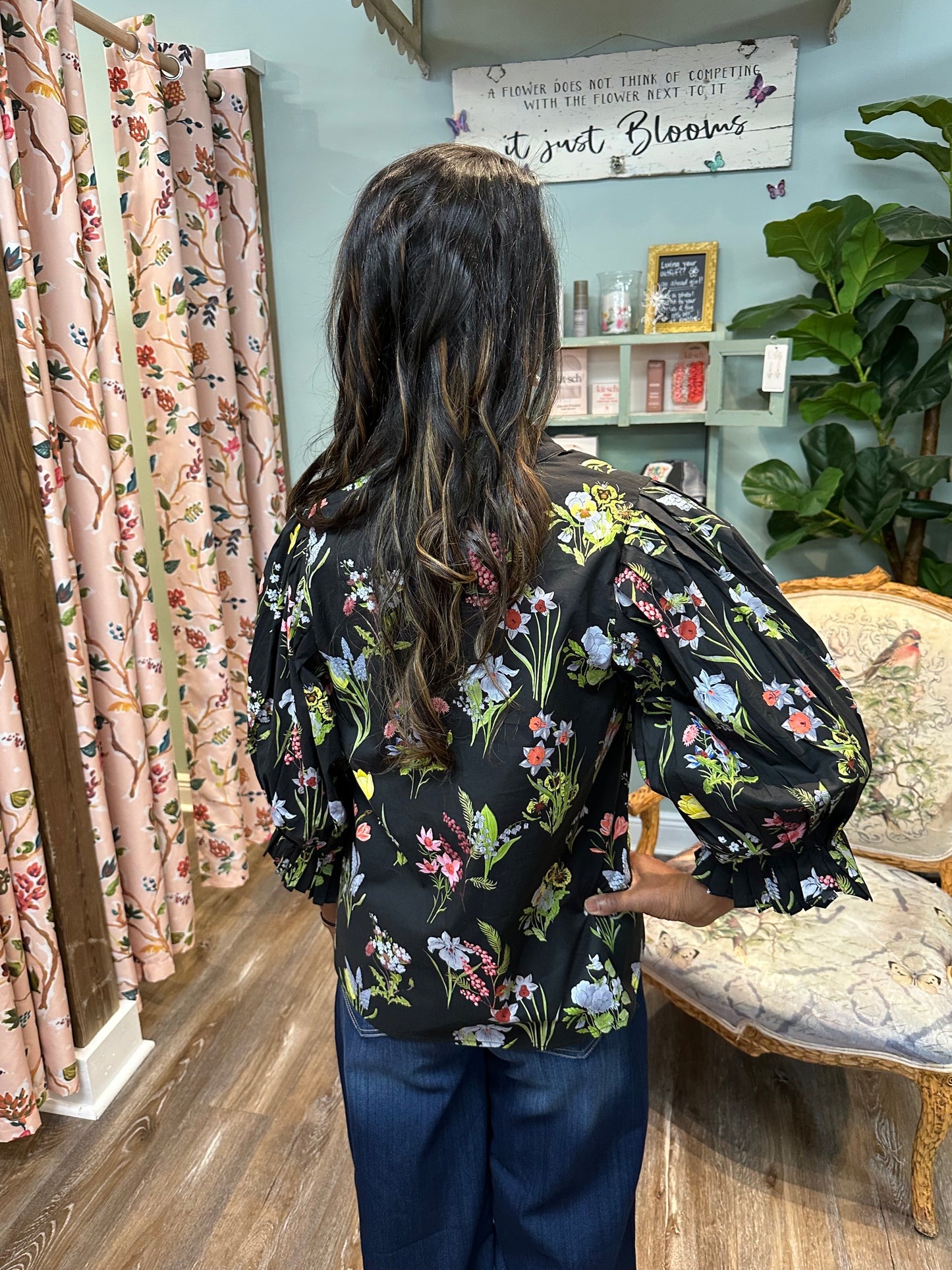 Black Multi Color Floral Print Top