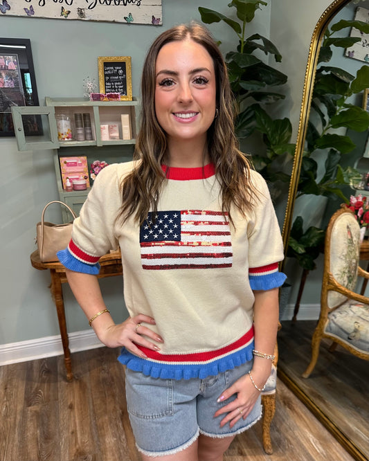 Sequin Knit Flag Top