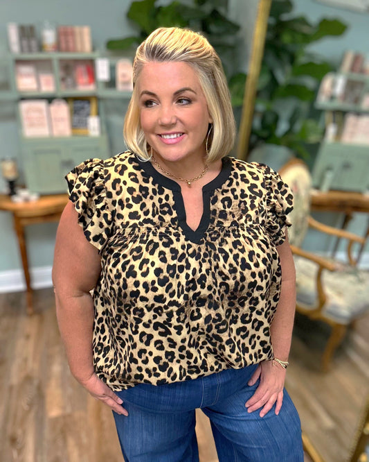 Flutter Sleeve Leopard Print Top