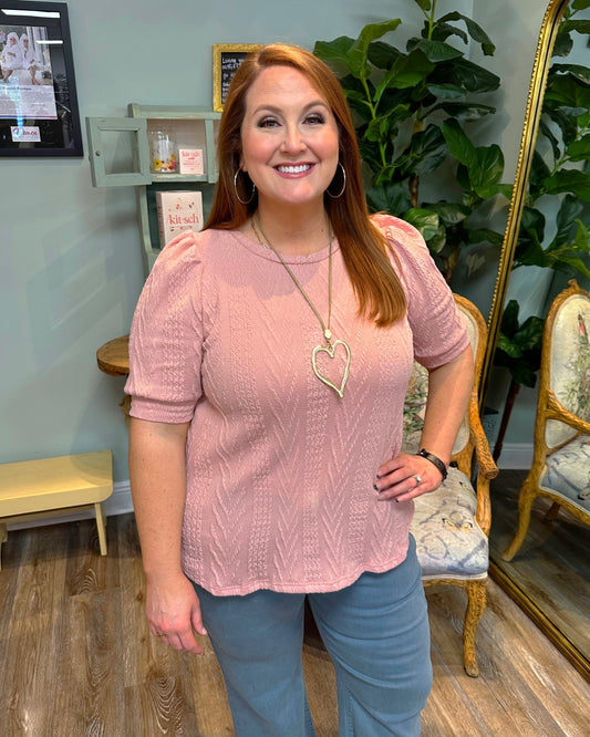 Cable Knit Puff Sleeve Top