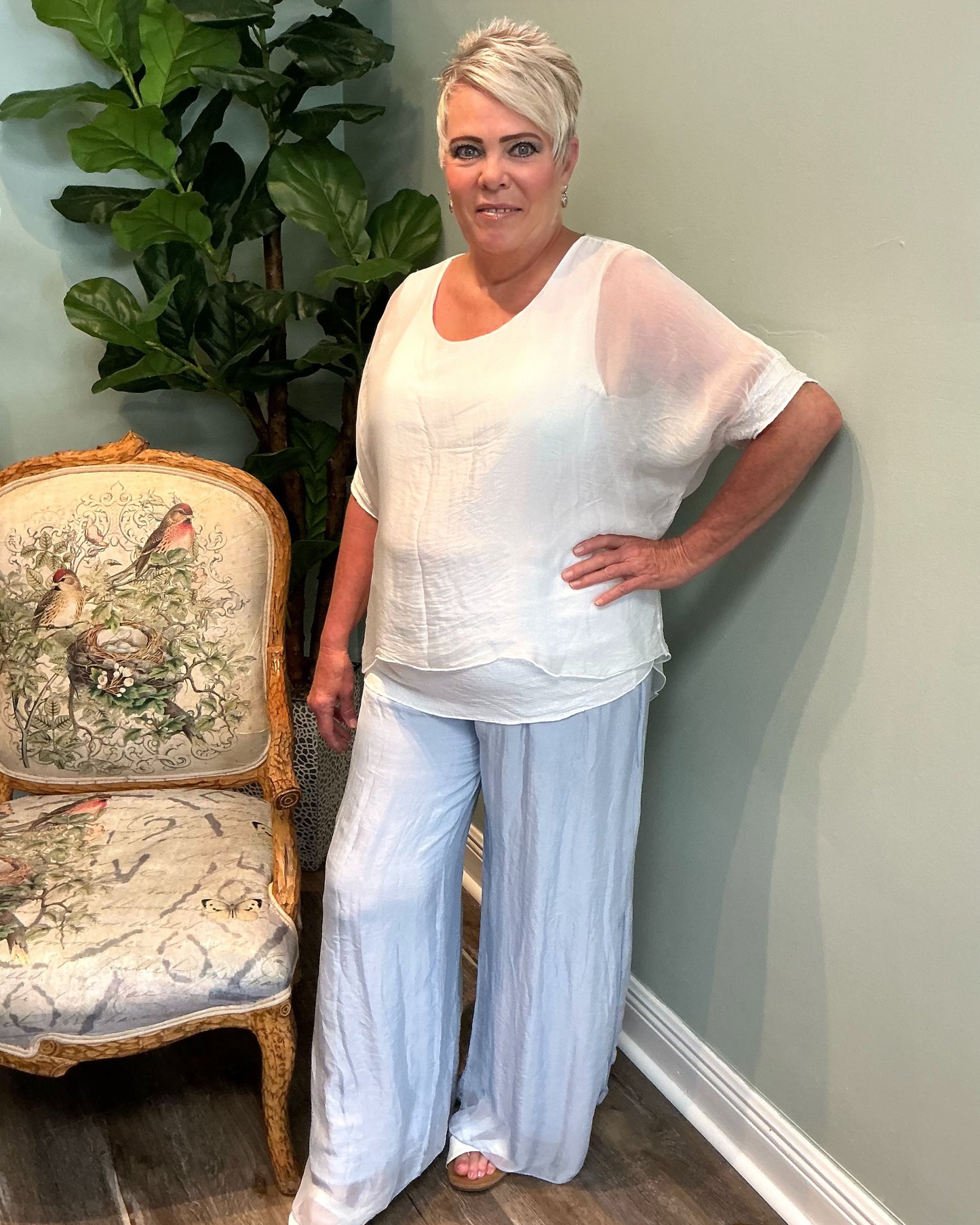 Lined Side Slit Silk Pants