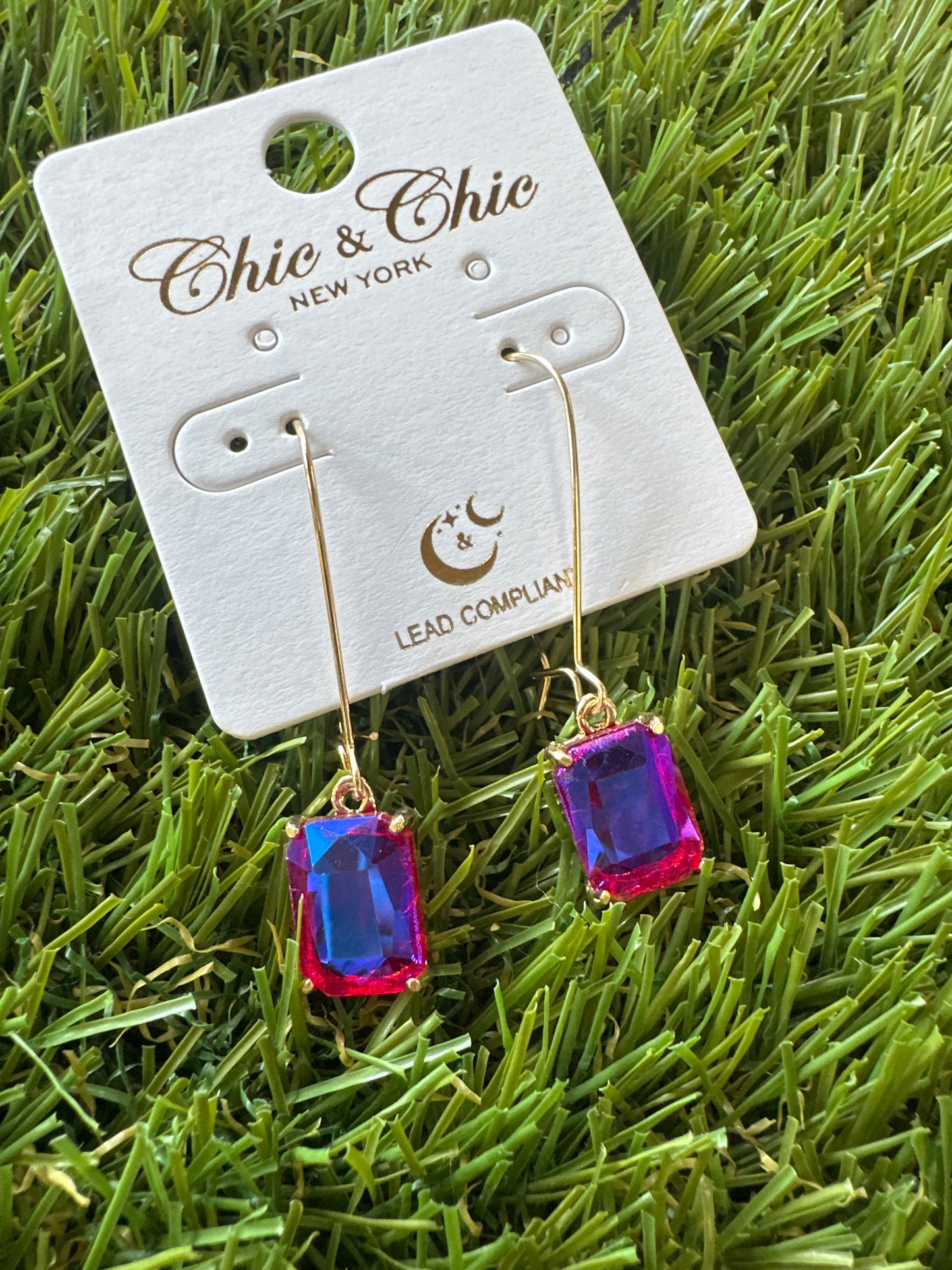 Small Emerald Shaped Stone Dangle Earrings