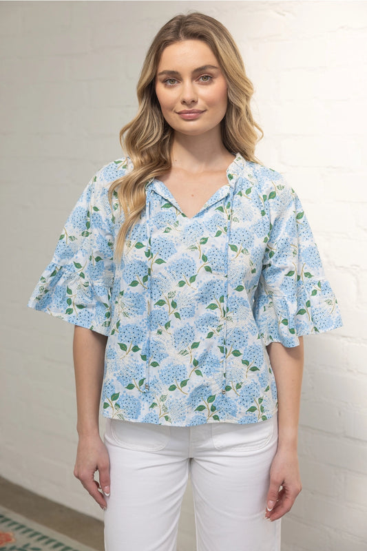 Embroidered Blue Floral Top