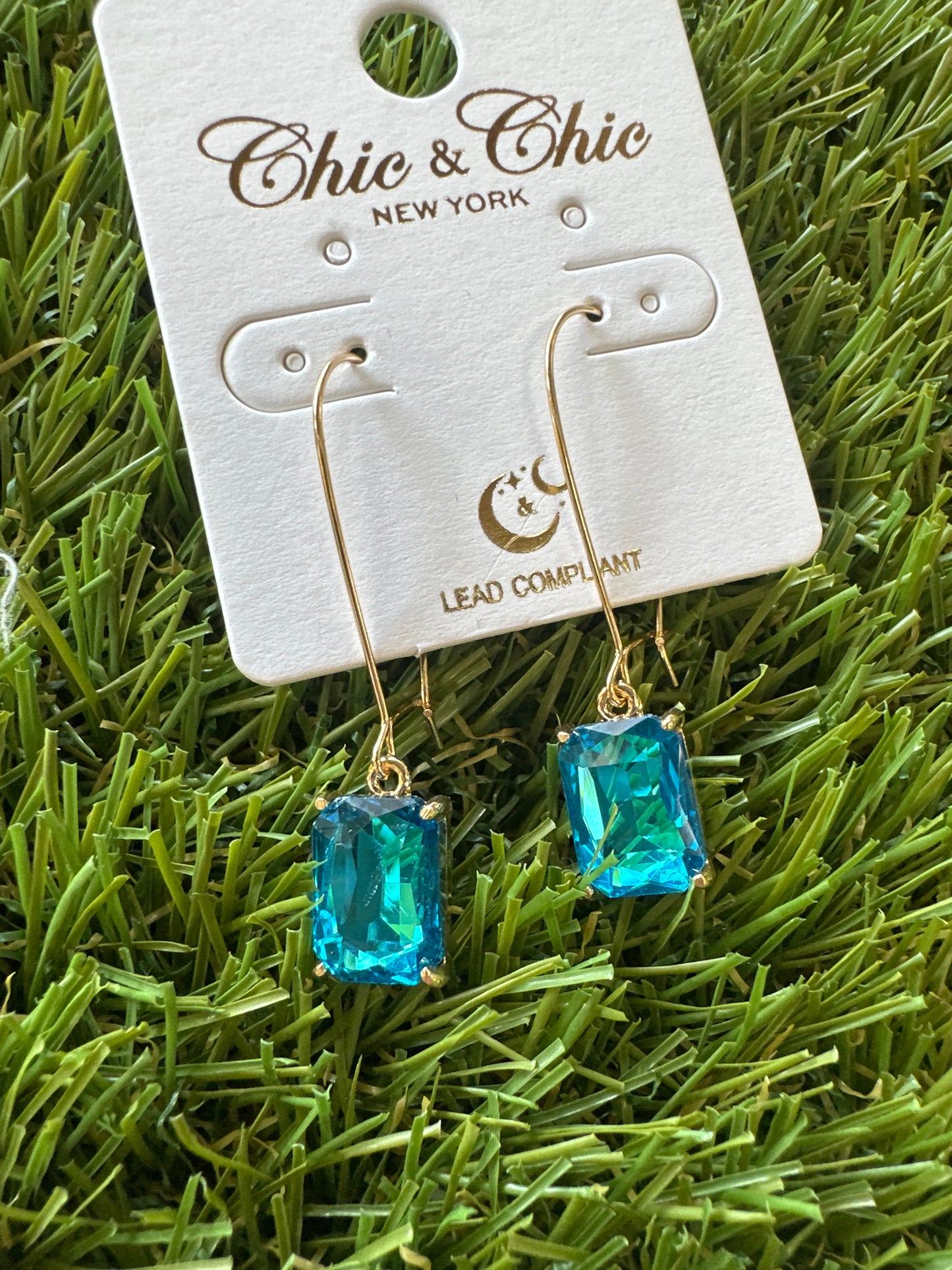 Small Emerald Shaped Stone Dangle Earrings