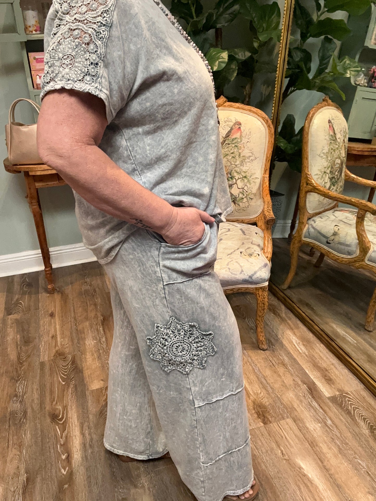Mineral Washed Boho Trim Pant