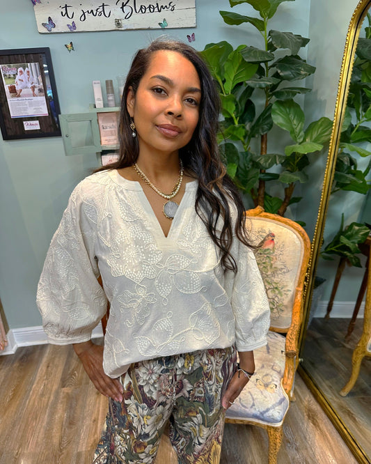 Vanilla V-neck Textured Blouse