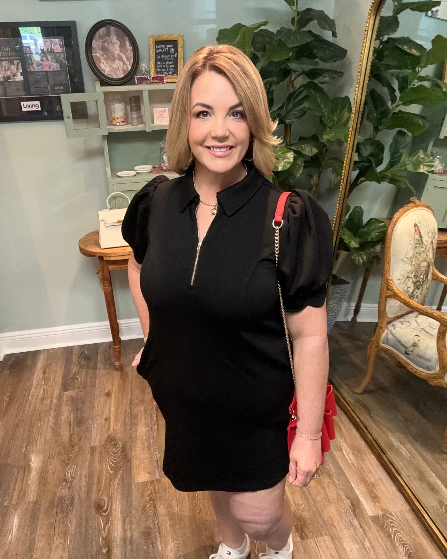 Scallop Sleeve Half Zip Shirt Dress