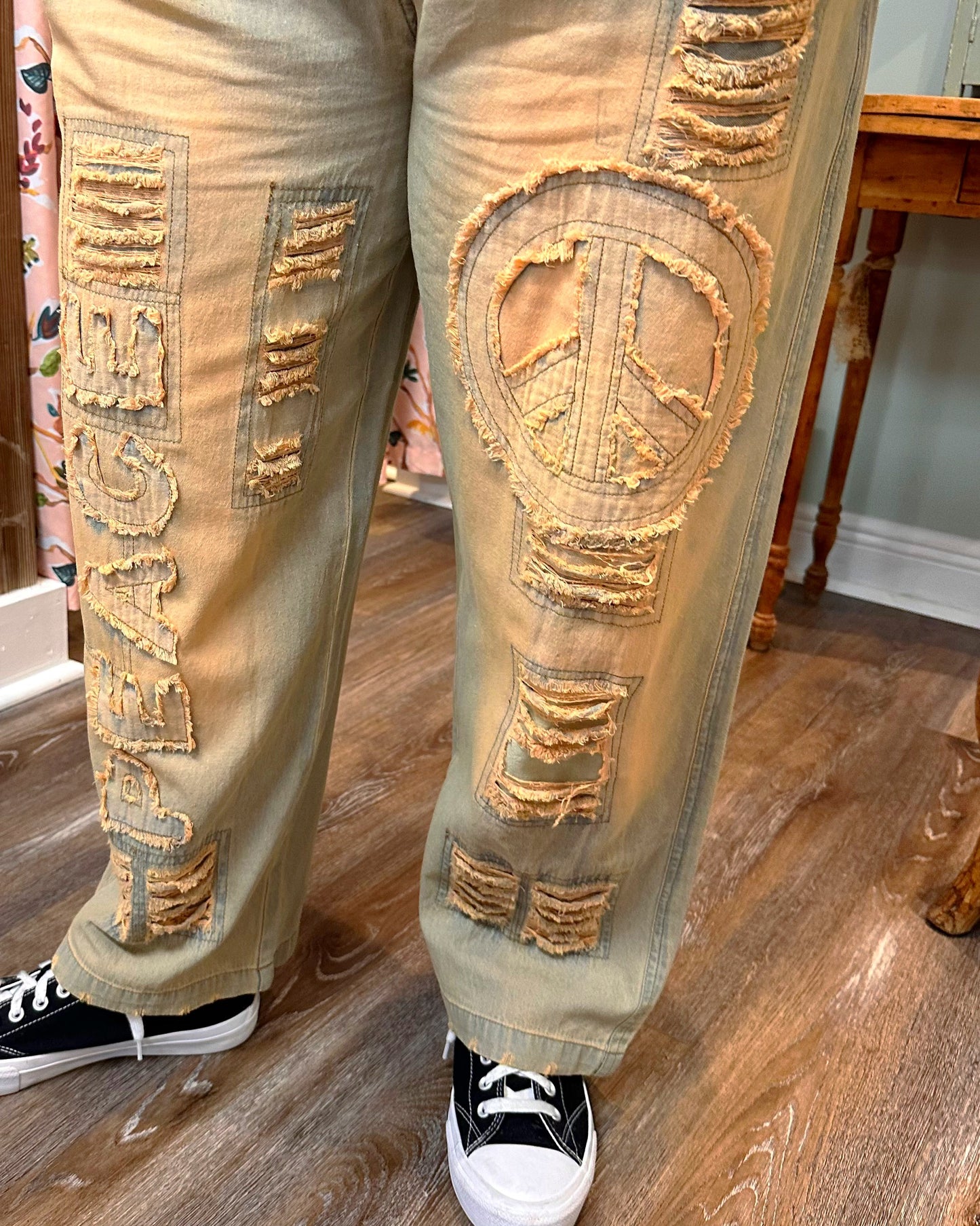 Distressed Denim with Peace and Love