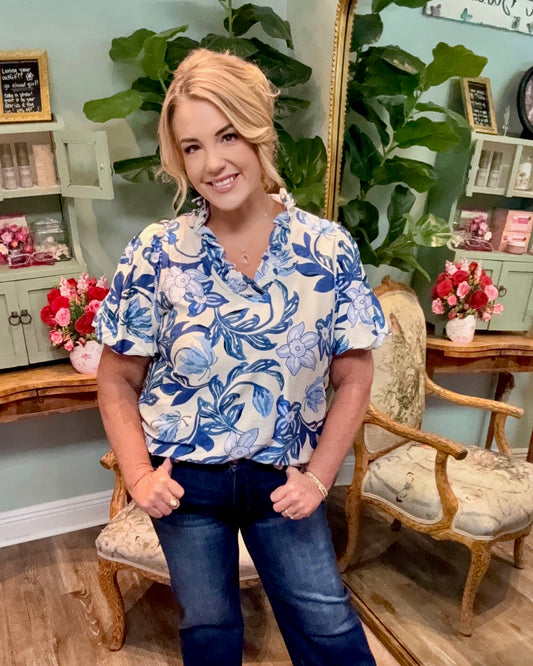 Blue Floral Blouse