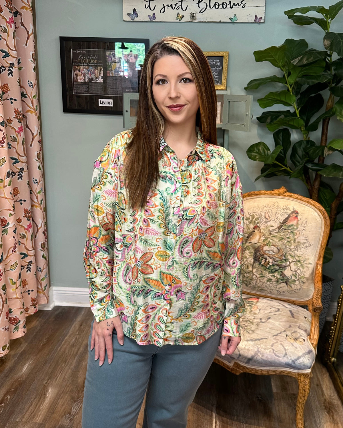 Ivory Multi Color Print Blouse