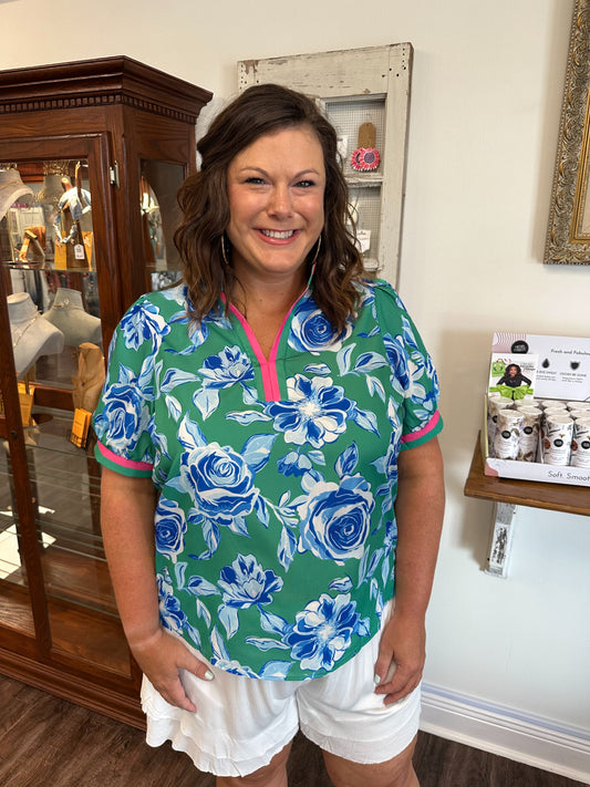 Green Floral Blouse