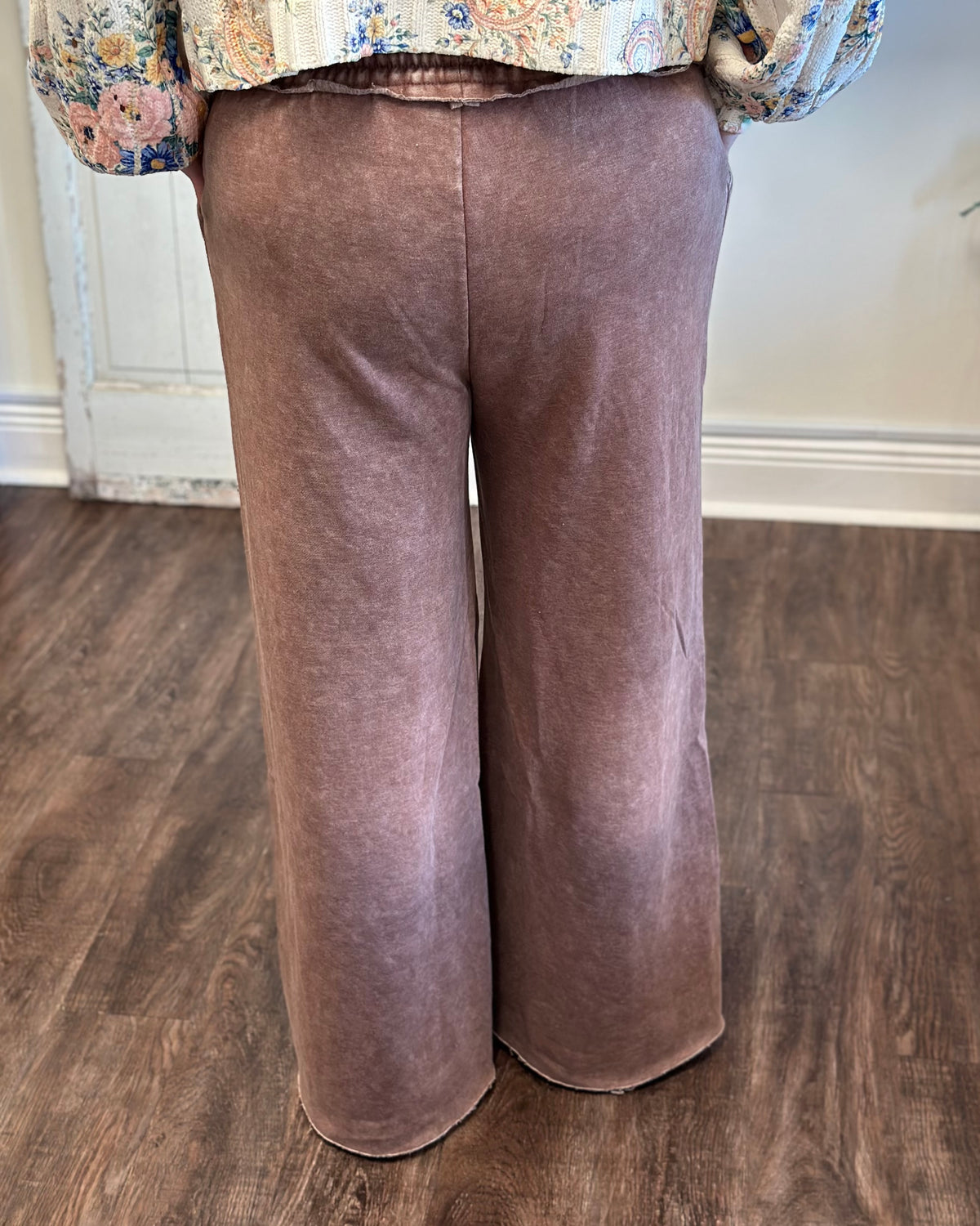Brown Washed Fleece Palazzo Pant