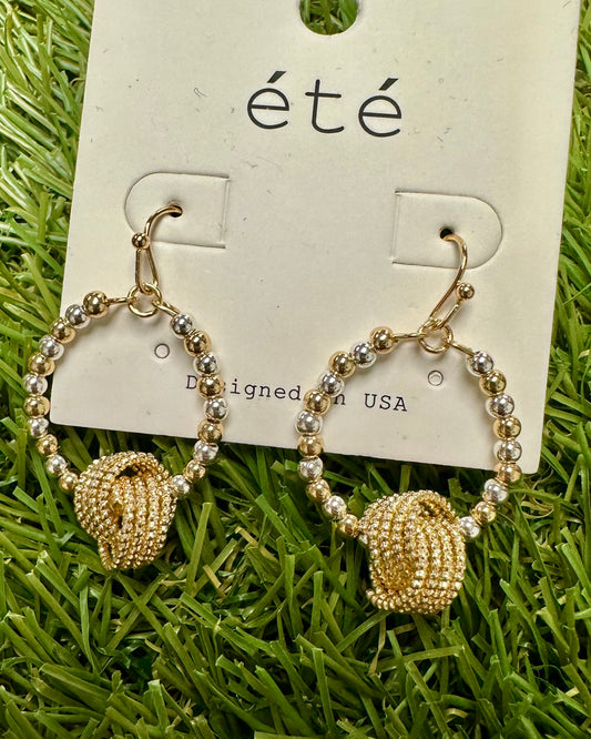 Gold and Silver Ball Dangle Hoop Earrings