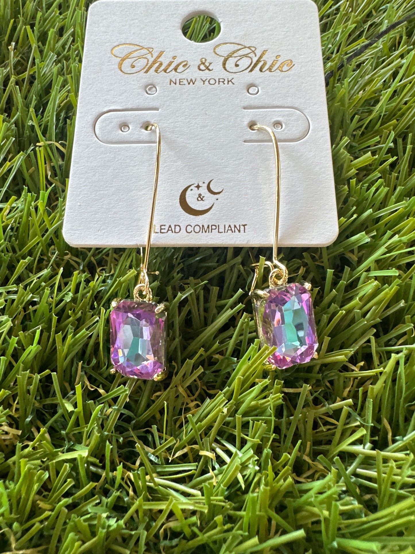 Small Emerald Shaped Stone Dangle Earrings