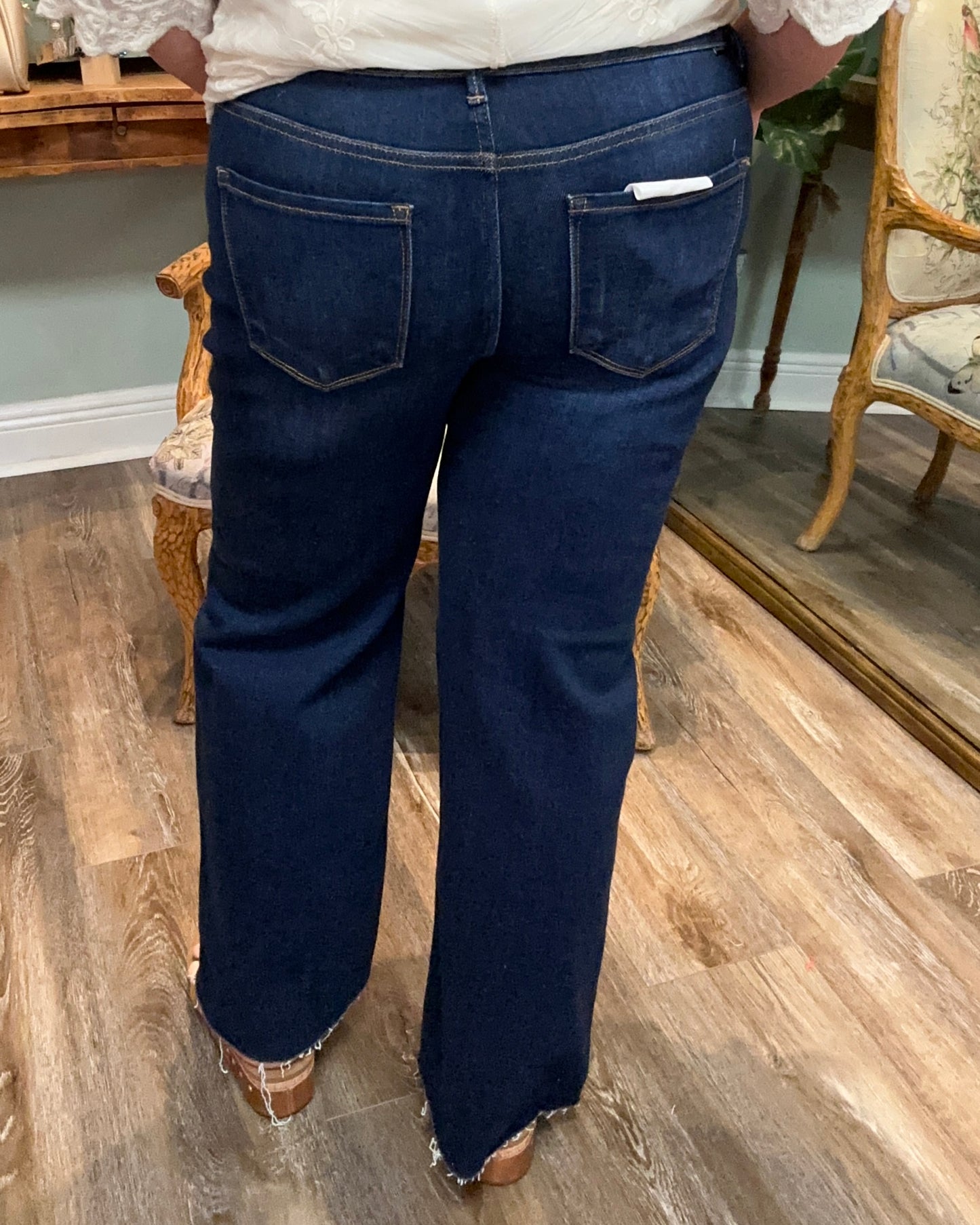 Risen Mid Rise Crop Straight Raw Hem Jean