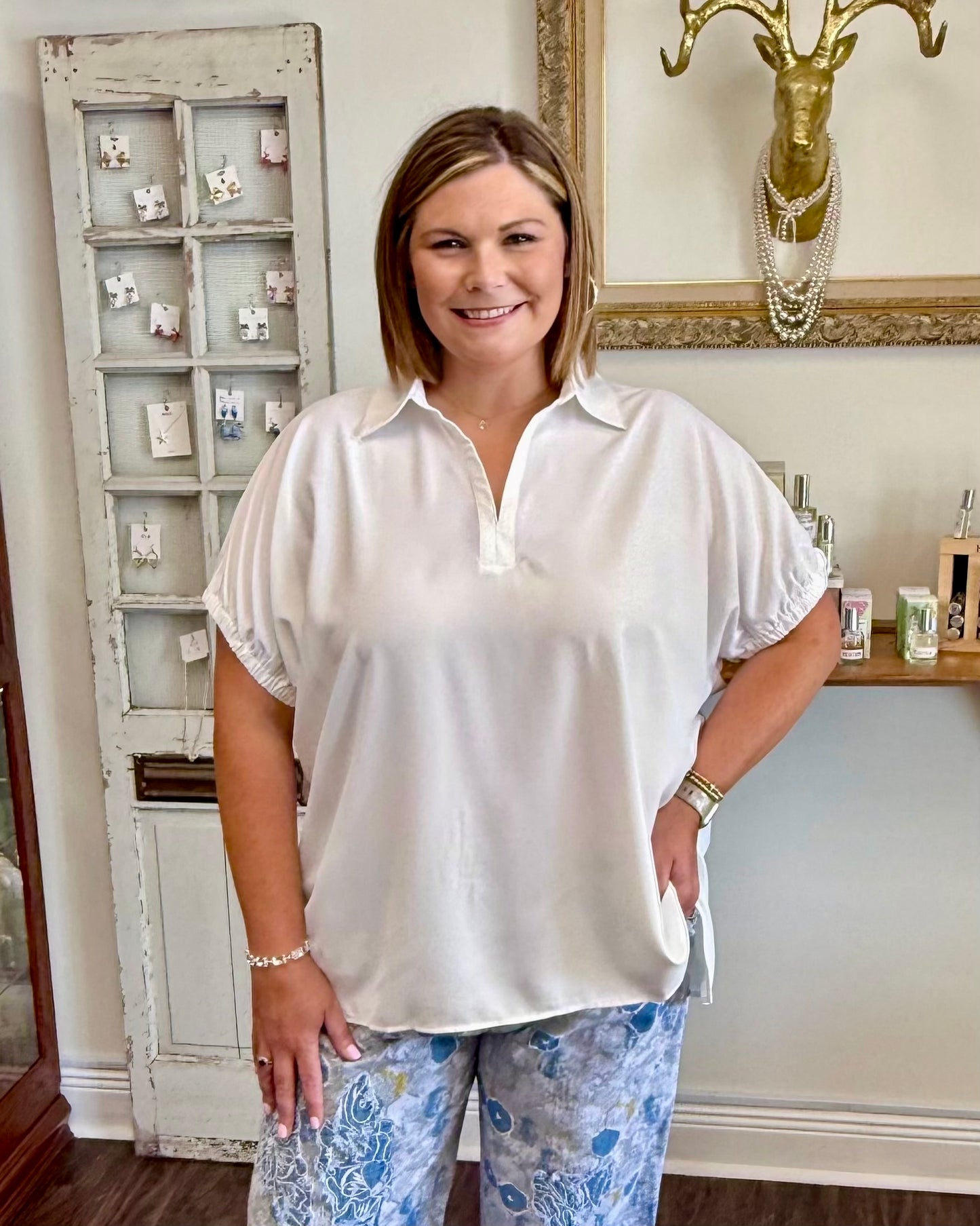 Ivory Flowy V-Neck