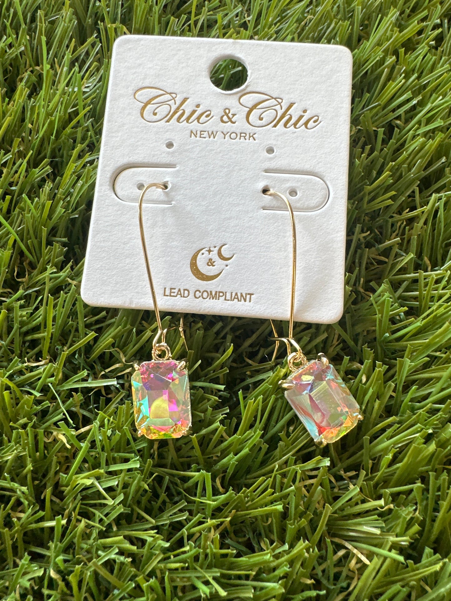 Small Emerald Shaped Stone Dangle Earrings