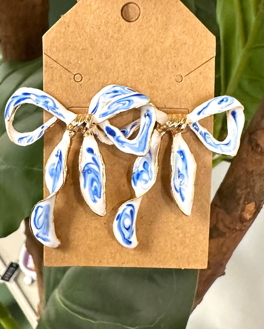 Paisley Blue Bow Earrings