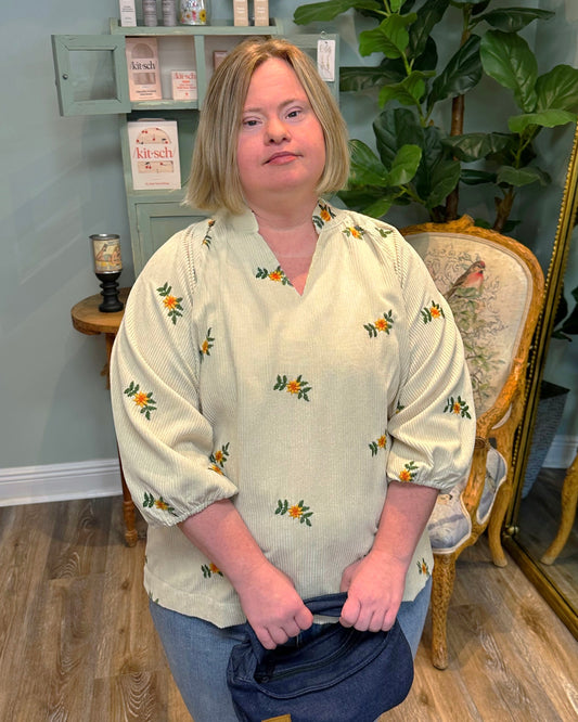 Floral Corduroy Cream Top