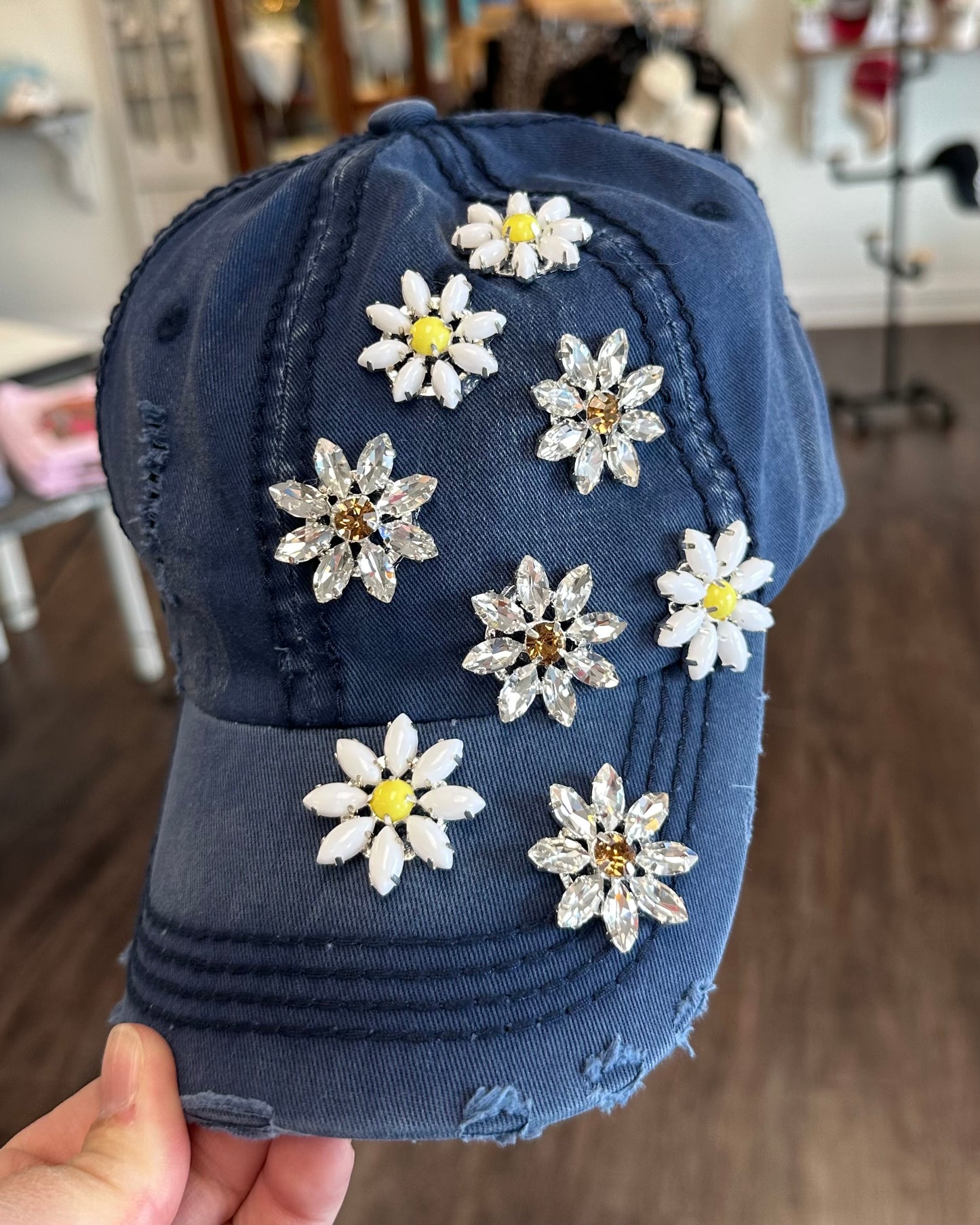 Bedazzled Leather Strap Cap