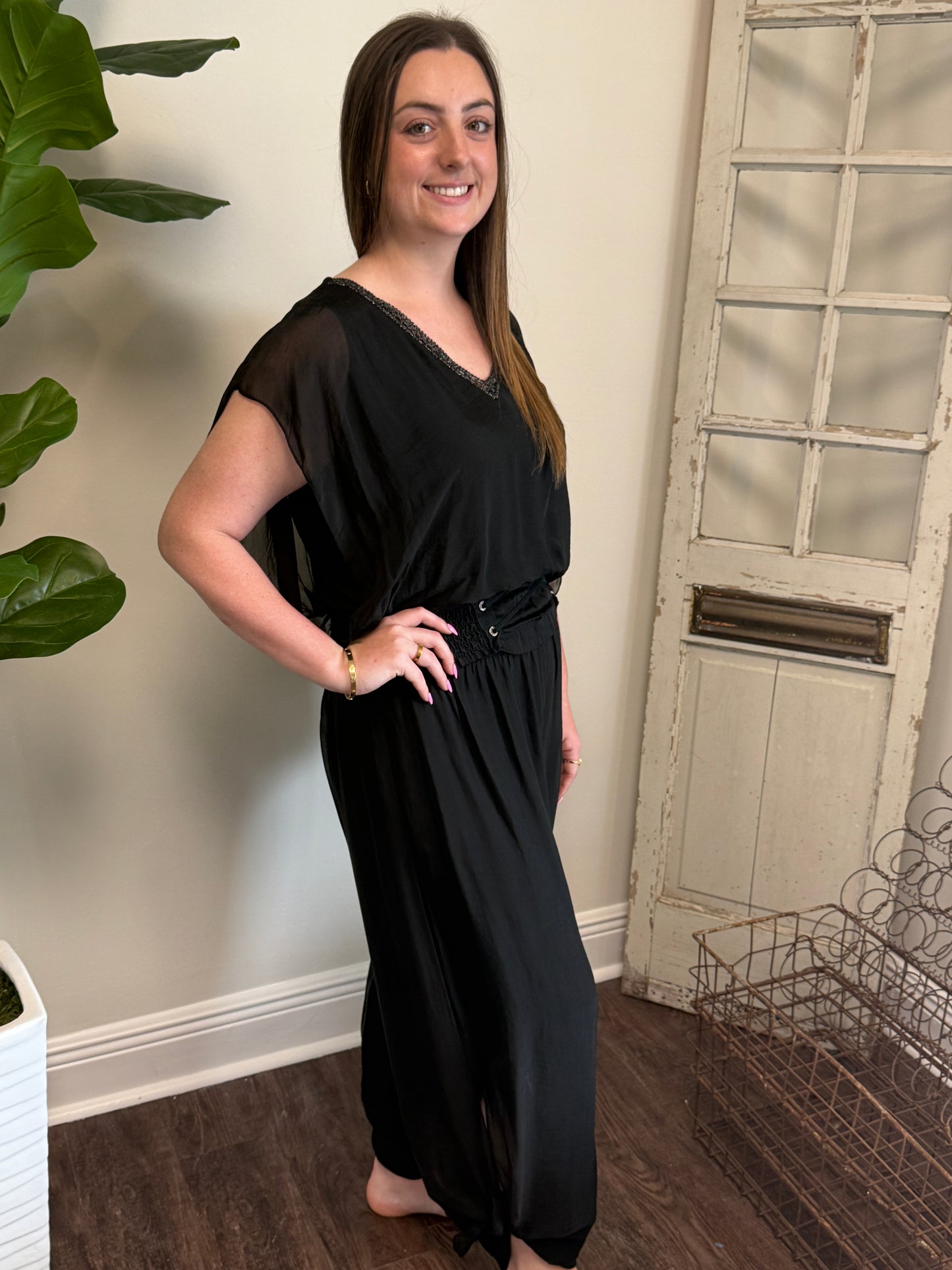 Lined Side Slit Silk Pants