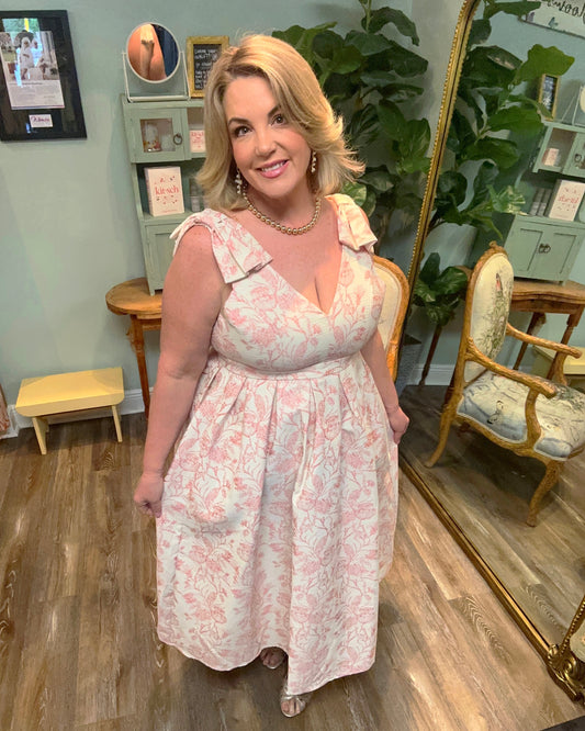 White and Pink Floral Sweetheart Dress